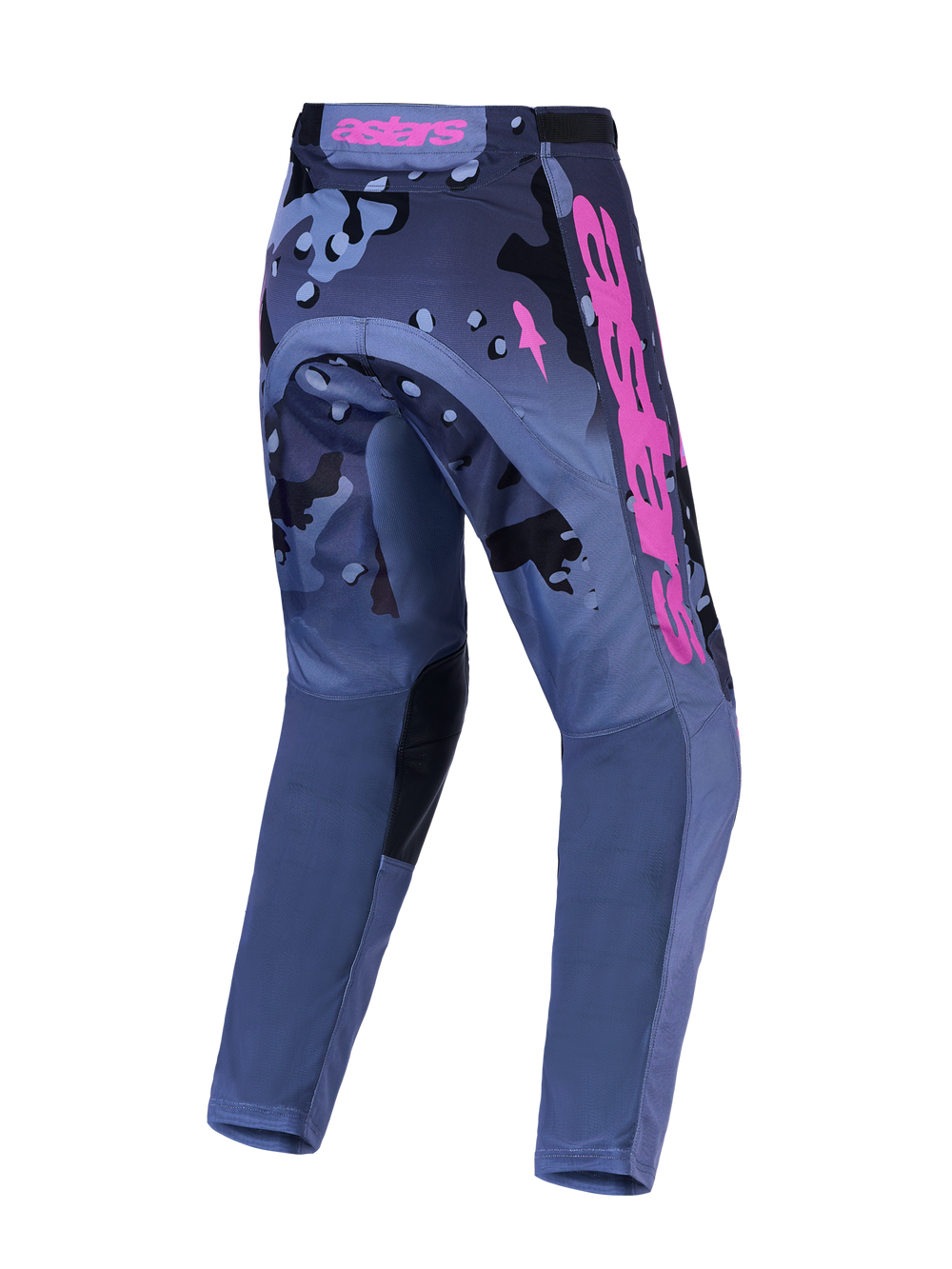 Alpinestars Racer Lone Pants and Gear Set, Men's Motocross Pants, Gray Camo and Purple, durable polyfabric, rear view.