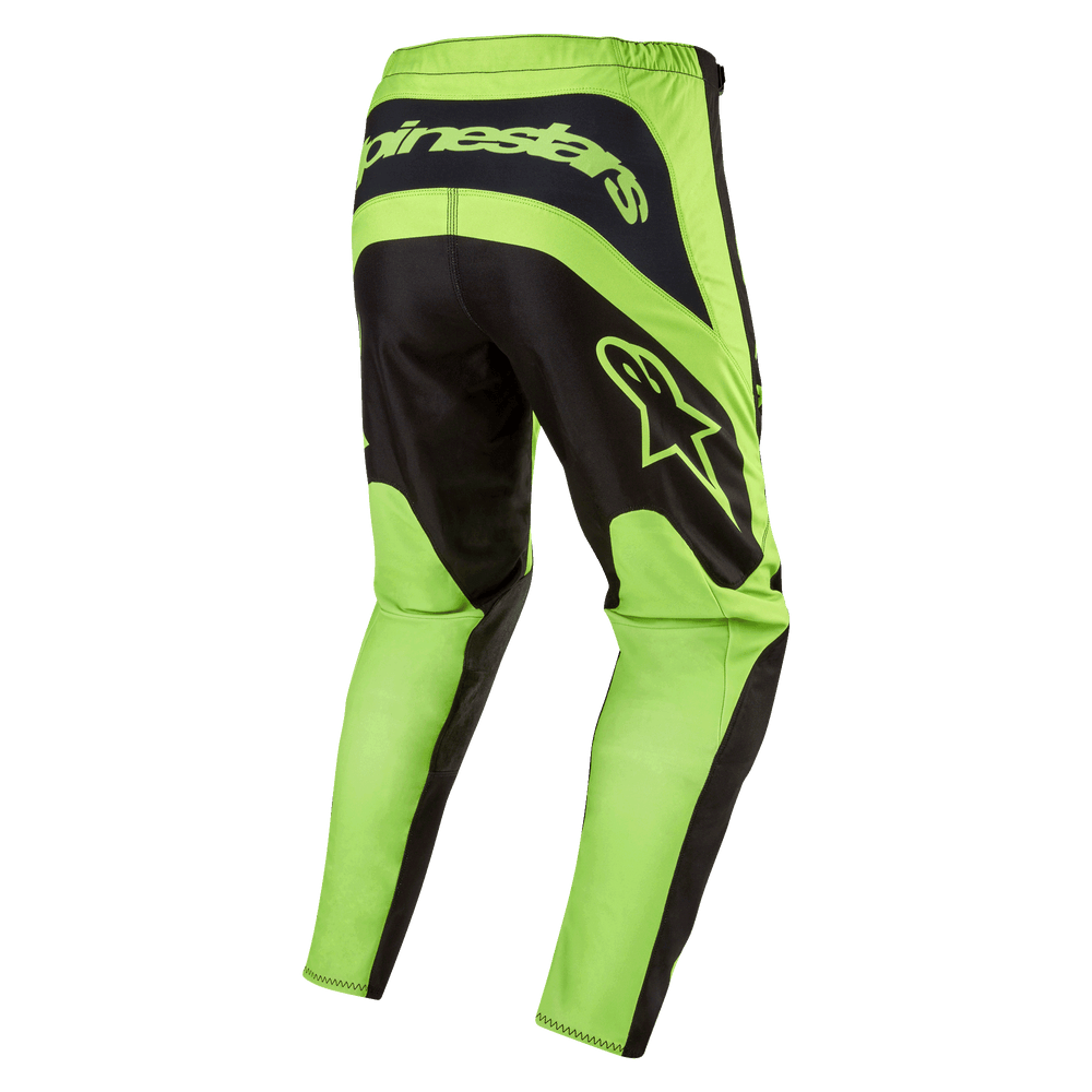 Alpinestars 2024 Fluid Lurv Motocross Pants in Black and Yellow Fluo, featuring durable poly-fabric and pre-curved legs.