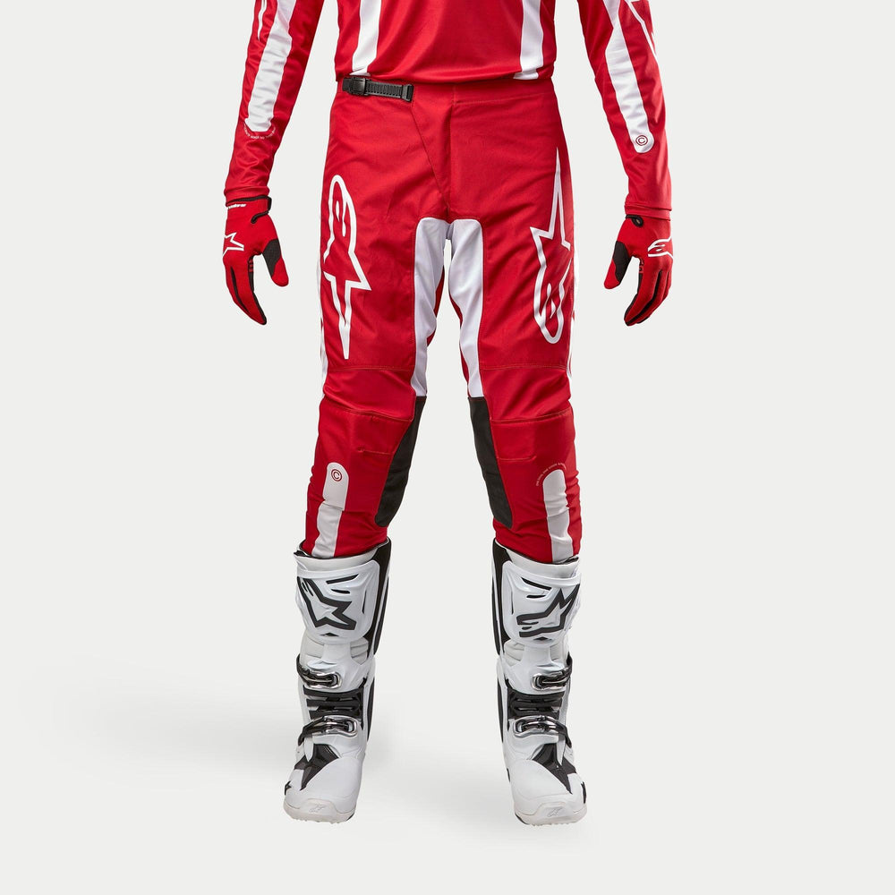 Alpinestars 2024 Fluid Lurv Pants, Mars Red and White Motocross Pants, athletic fit with pre-curved legs for off-road.