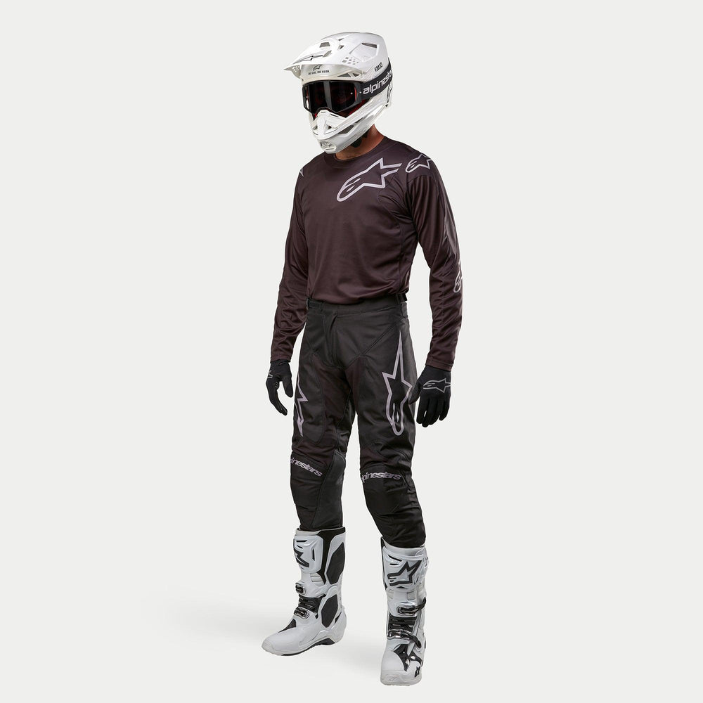 Alpinestars 2024 Racer Graphite Jersey, black motocross racing jersey for men, part of a high-performance off-road outfit.