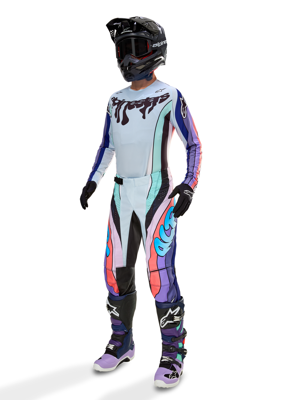 Alpinestars Techstar Imperial LE Jersey, Motocross Racing, Men's, Purple and Blue, includes matching Pants and Tech 7 Boots.