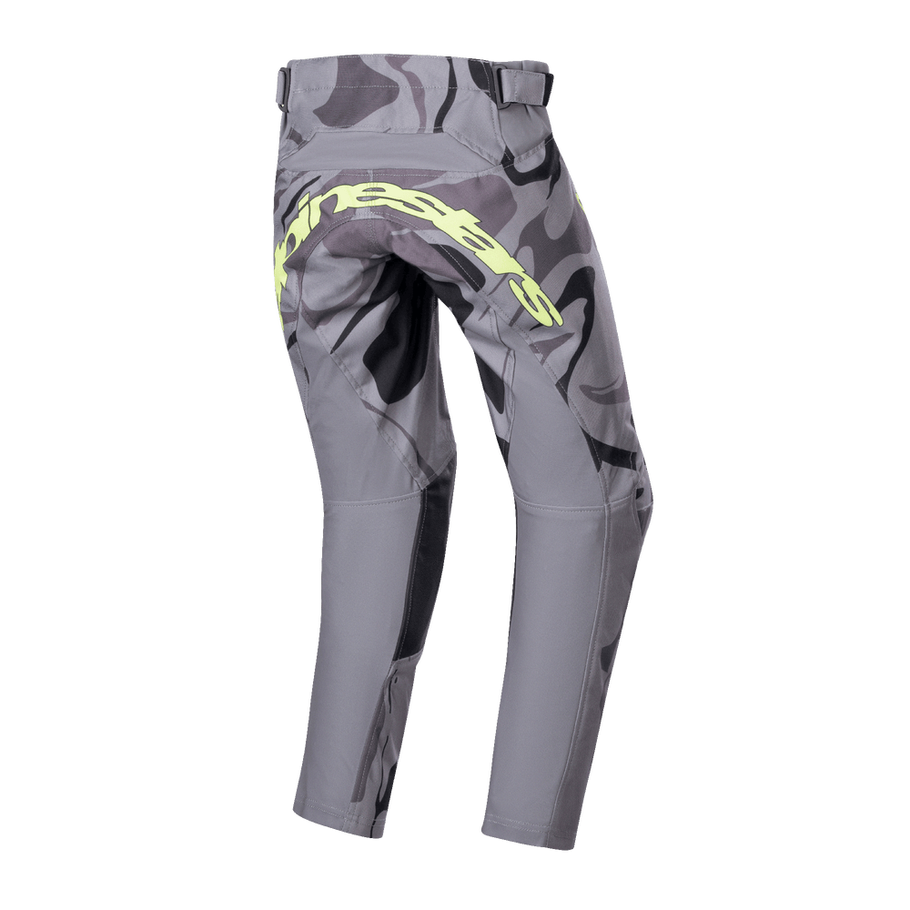 Alpinestars Youth 2024 Racer Tactical Pants, Gray Camo and Neon Yellow, Motocross Off-road Gear, Rear View.