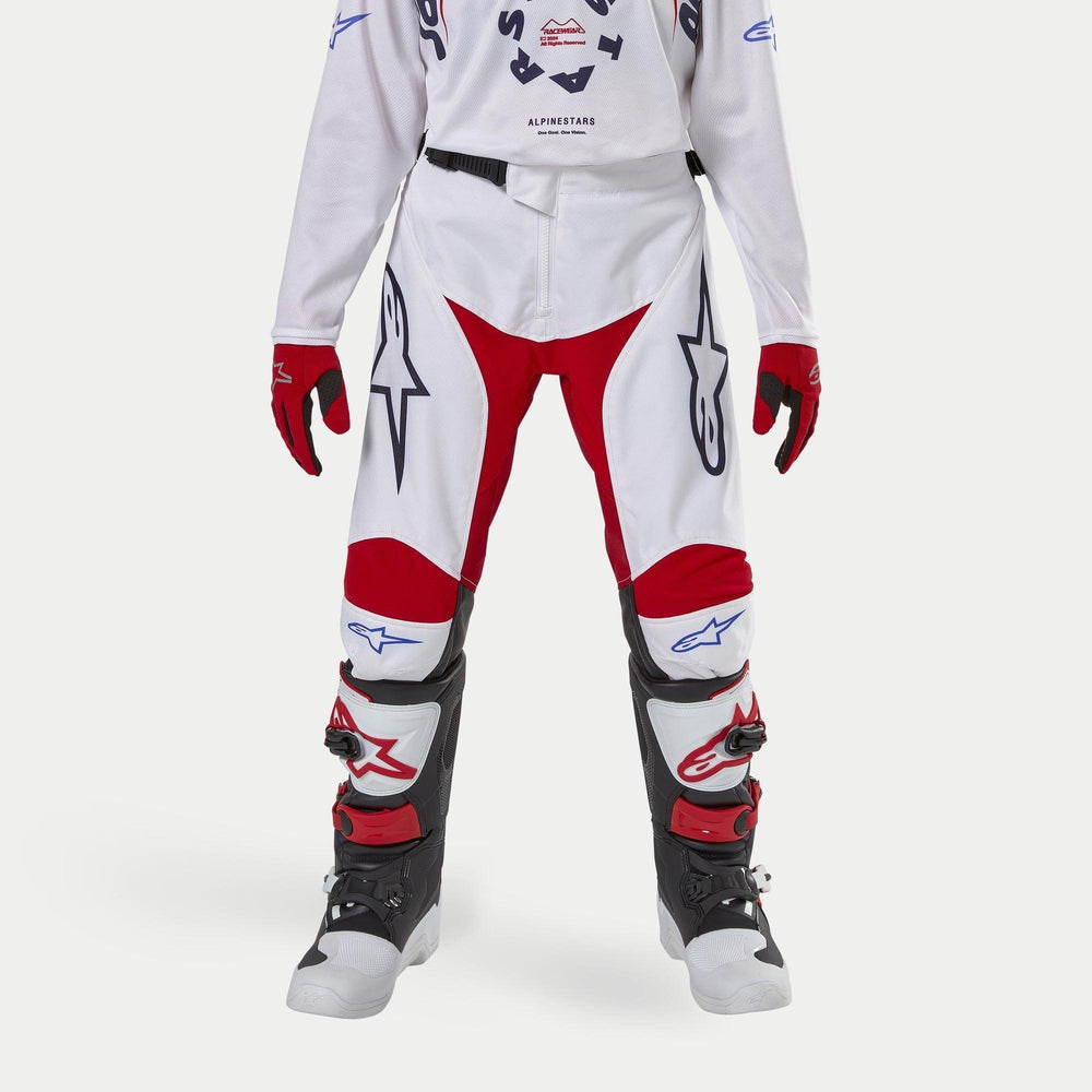 Alpinestars Youth 2024 Racer Hana Pants, Motocross Racing Gear, White and Red, durable textile for off-road performance.
