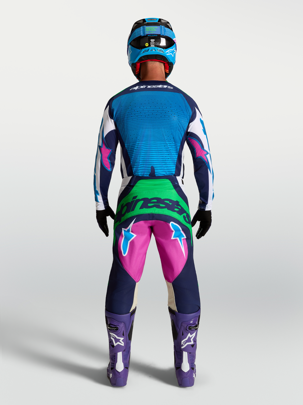 Alpinestars Techstar Maven Jersey, Men's Motocross gear, Blue and Navy, rear view with laser-cut ventilation.