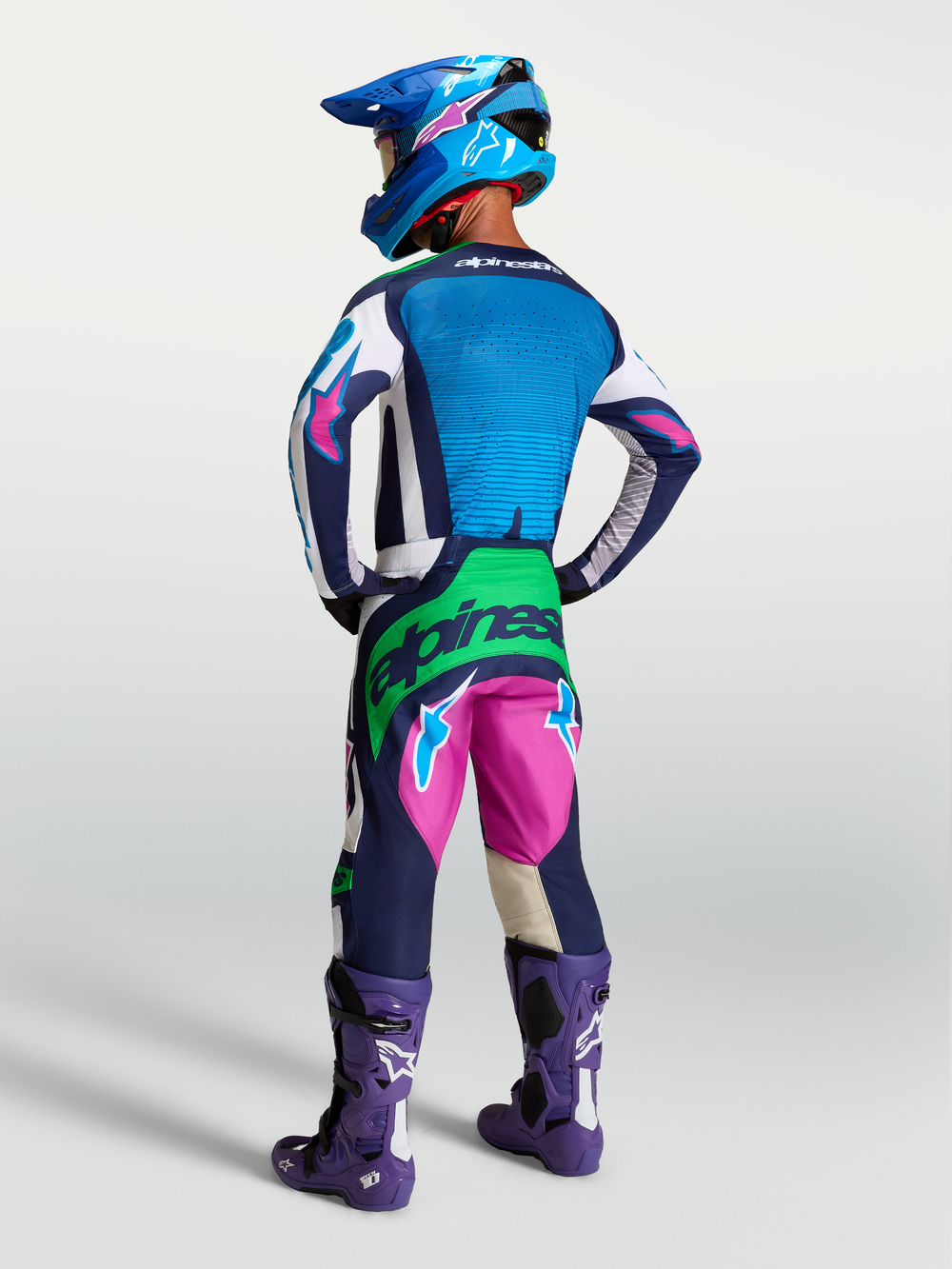 Alpinestars Techstar Maven Jersey, blue and white motocross jersey with athletic fit and laser-cut ventilation.