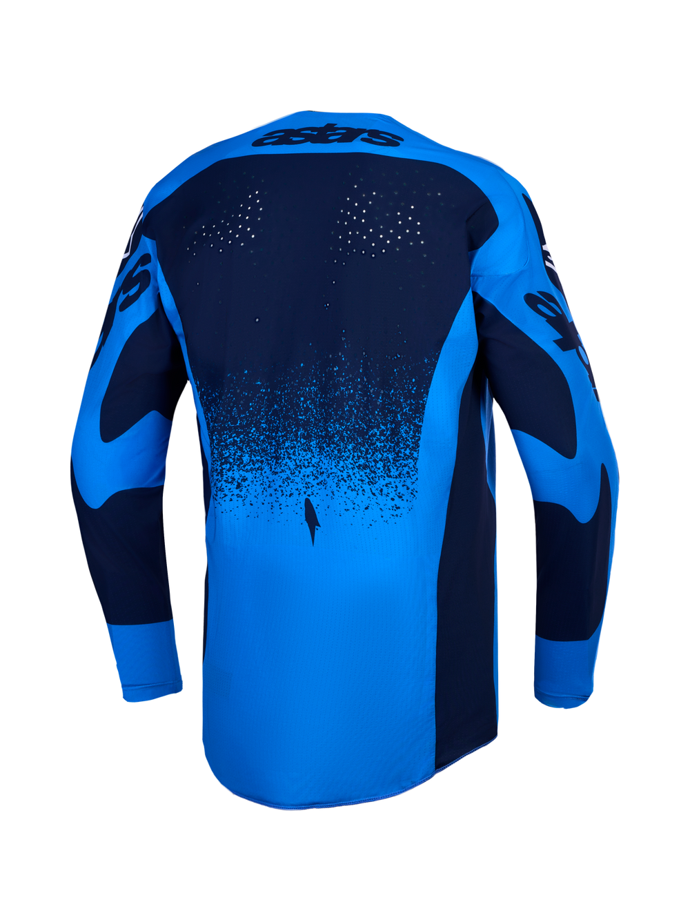 Alpinestars 2027 Techstar Swan Jersey, Men's Motocross Jersey, Blue and Navy, back view featuring laser-cut ventilation.