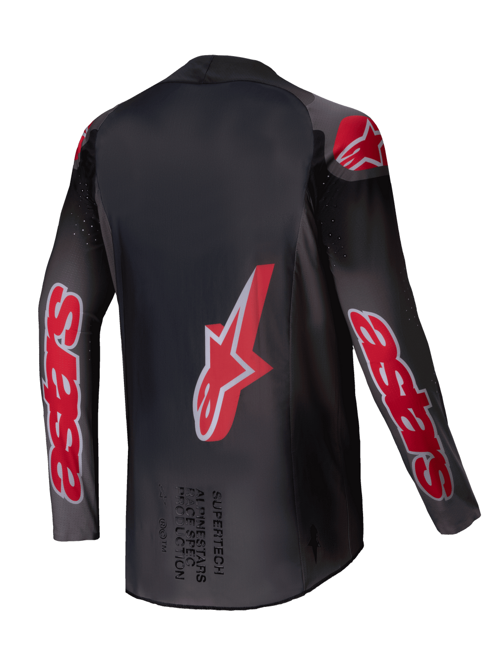 Alpinestars 2025 Supertech Lipan Jersey, Motocross Off-Road Jersey, Smoke and Bright Red, lightweight stretch mesh with perforated ventilation, rear view