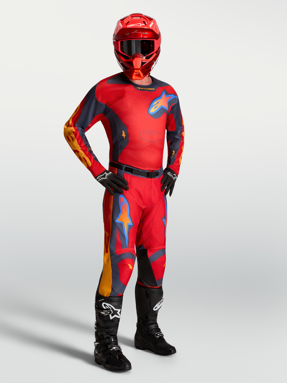 Alpinestars Racer Hunt Gear Set, Men's motocross racing outfit in Fire Red and Graystone with durable construction.
