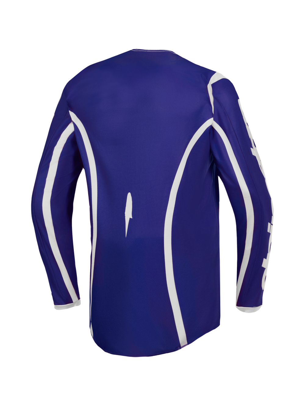 Alpinestars Fluid Apex V2 Men's Motocross Jersey in Deep Blue and White, featuring a dropped tail for rear coverage.