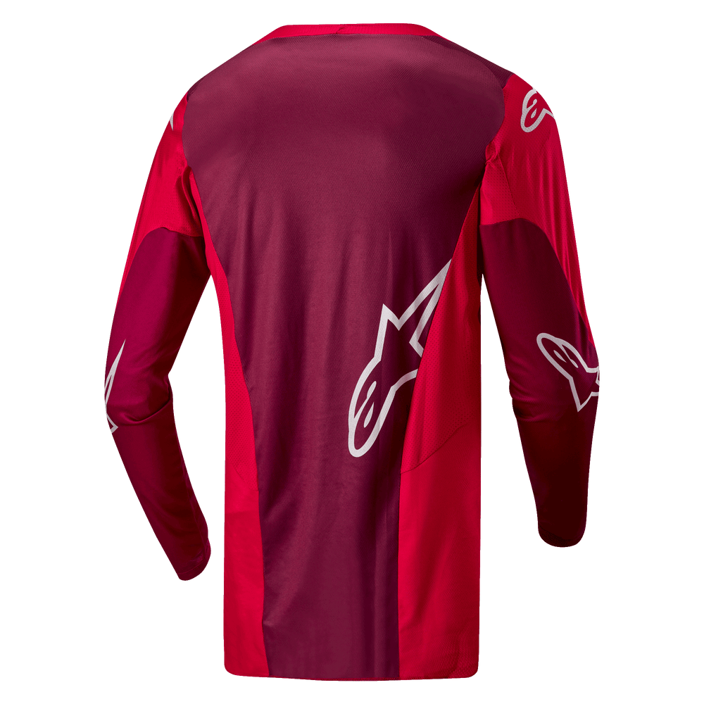 Alpinestars 2024 Racer Hoen Jersey, back view in Mars Red and Burgundy, featuring moisture-wicking mesh and technical fabric.