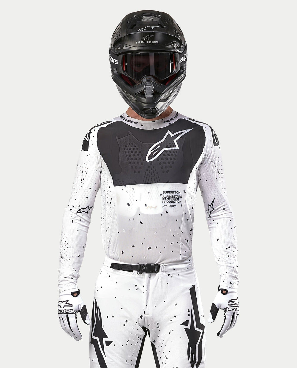 Alpinestars 2024 Supertech Spek Jersey, Men's Motocross Jersey, White and Black, Lightweight Stretch Mesh with Athletic Race Fit.
