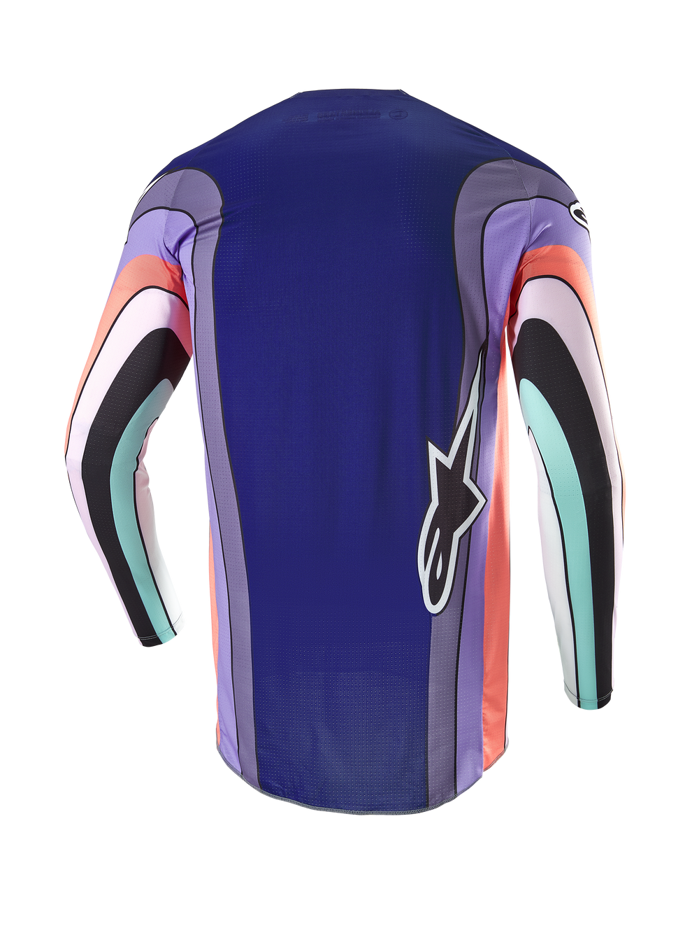 Alpinestars Techstar Imperial LE Jersey, purple and multi-color motocross racing top, back view with performance mesh inserts.