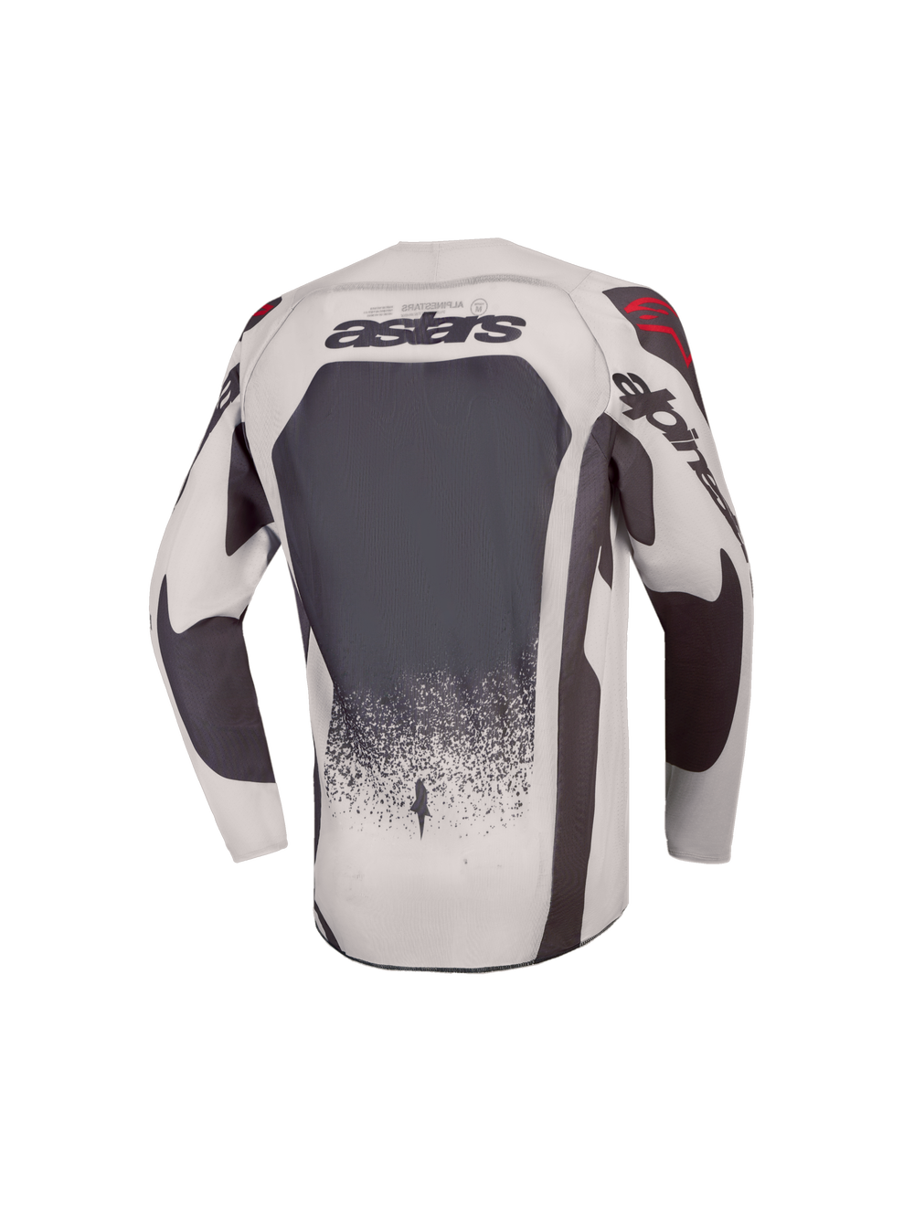 2027 Alpinestars Youth Supertech Swan Jersey, gray and dark gray youth motocross jersey with ventilated mesh and red accents.