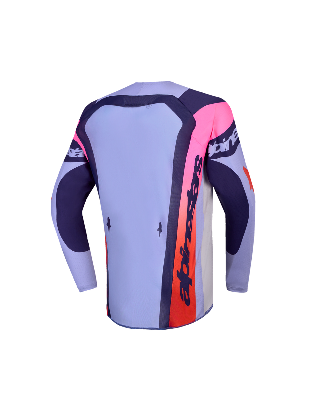 Alpinestars 2027 Youth Supertech Dyna Jersey, Purple and Pink Motocross Jersey for youth, back view with extended rear.