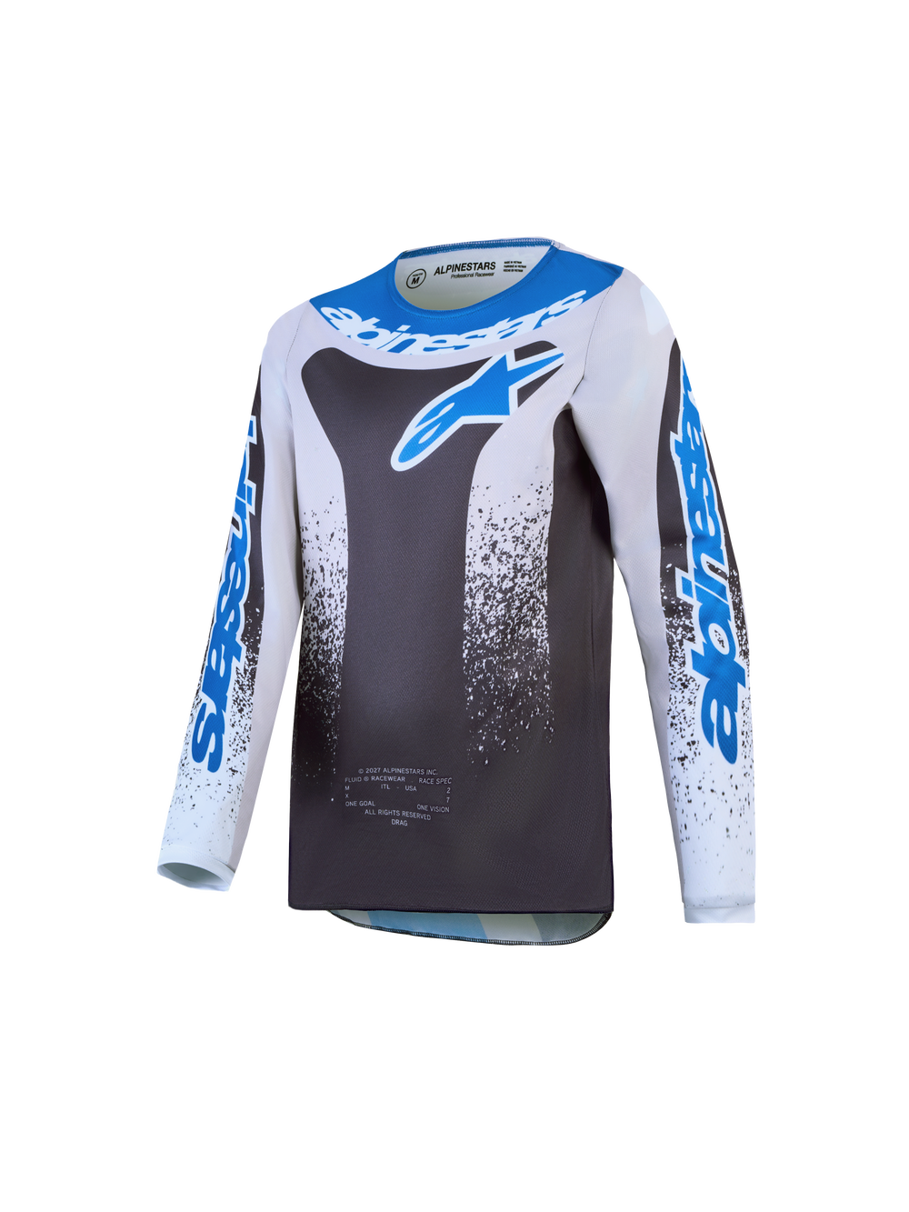 Alpinestars 2027 Youth Fluid Drag Jersey, Motocross Racing, Graystone and Blue, Lightweight Breathable Polyfabric.