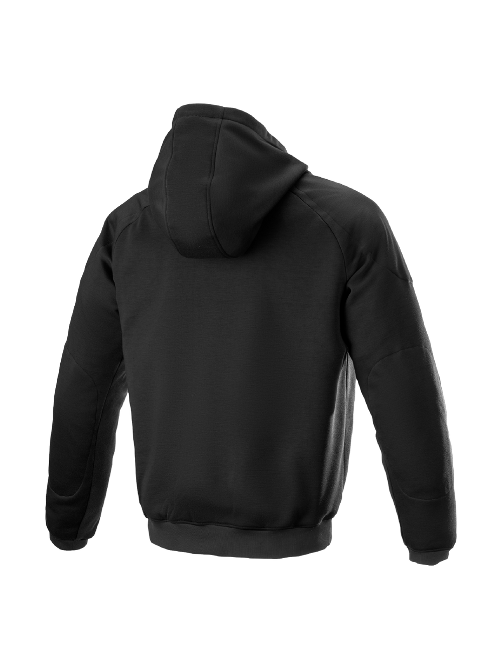 Alpinestars Ageless Hoodie, black textile urban motorcycle jacket featuring internal riding protection, back view.