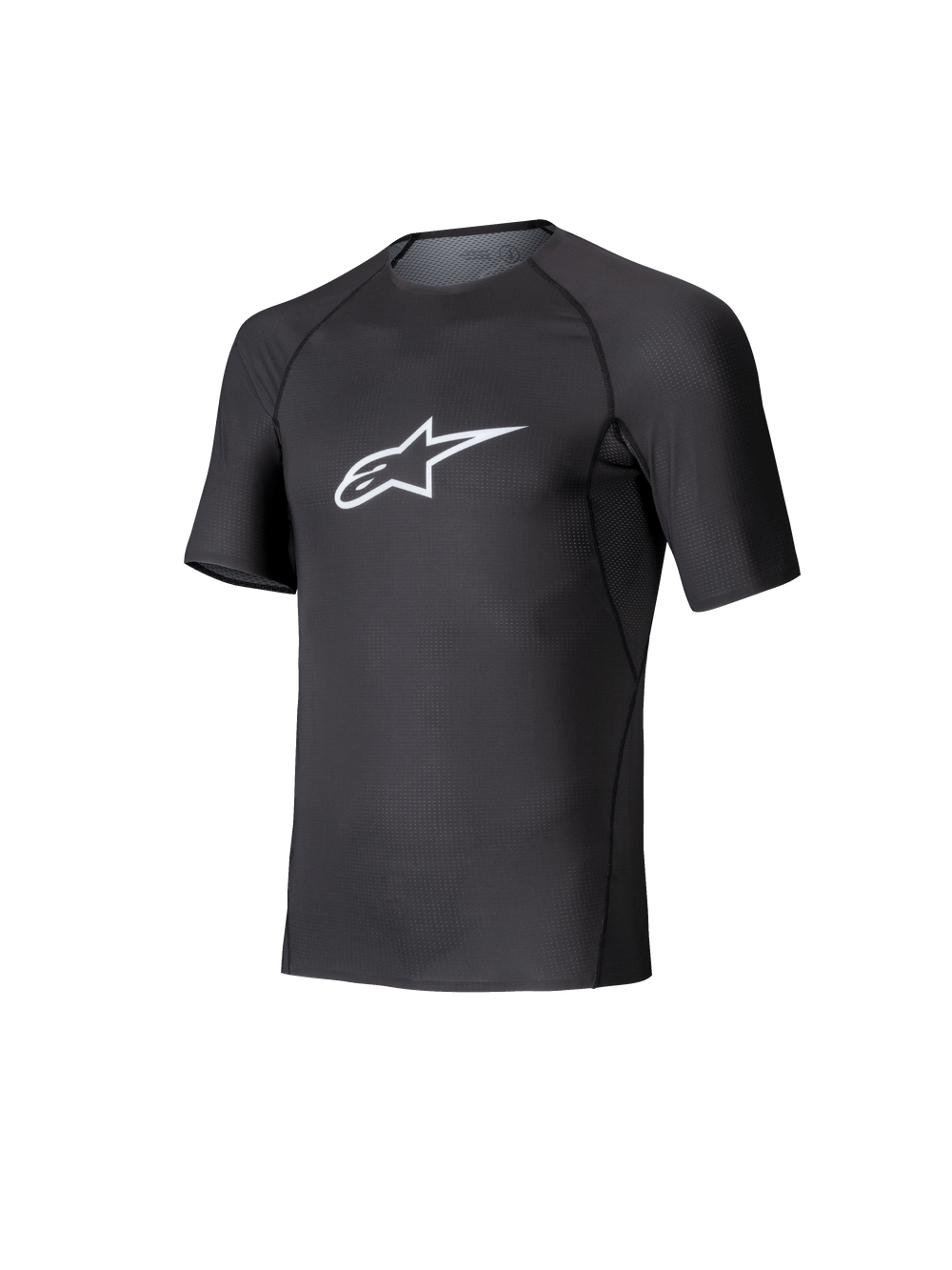 Alpinestars Tech KX Sim Top, Short Sleeve Karting Base Layer, Black with white Astars logo on the chest, breathable stretch mesh construction, ergonomic fit for karting and sim racing