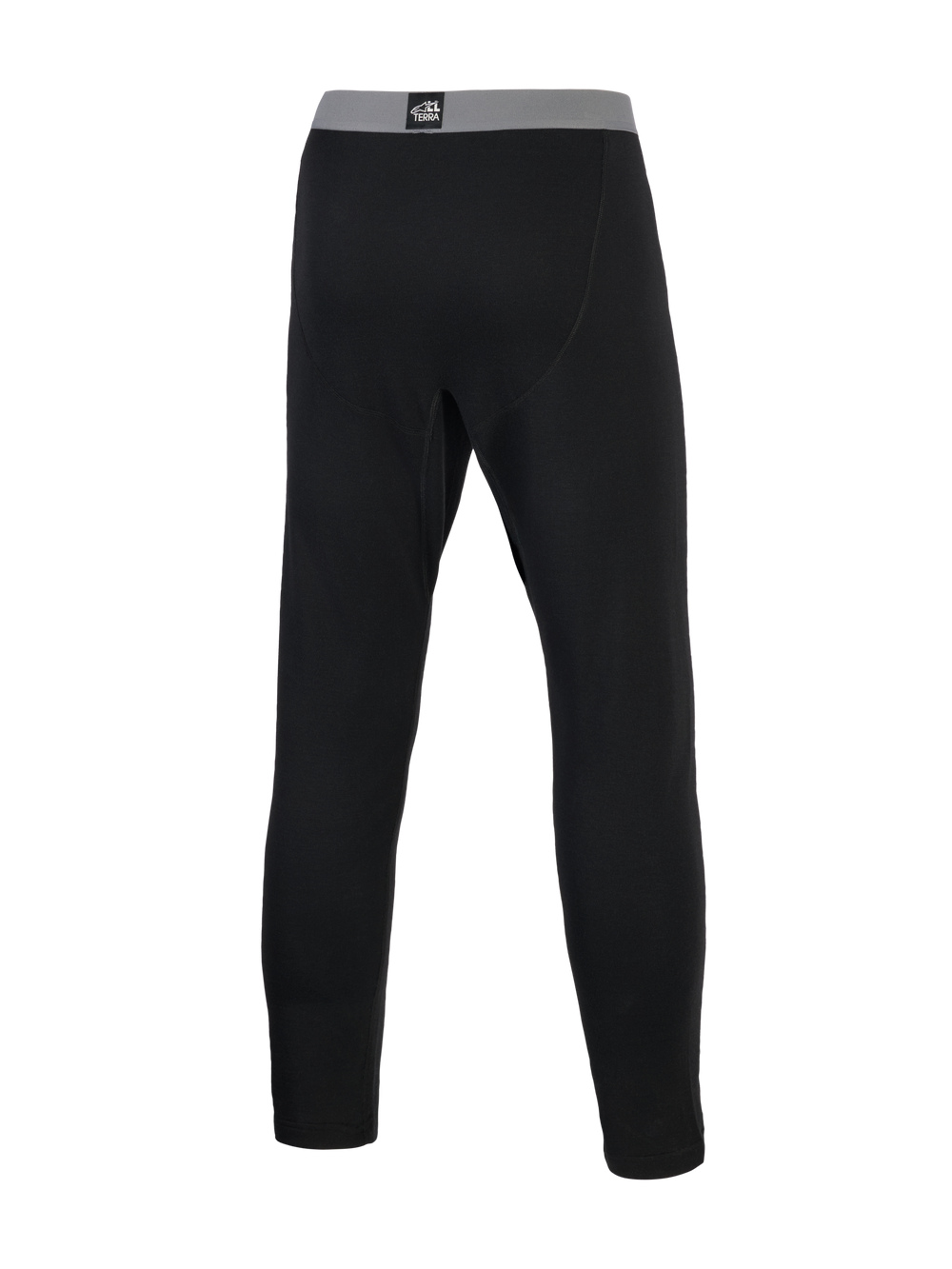Alpinestars AT-8 Merino Bottom Tech Layer, Adventure Motorcycle Base Layer Bottoms, Black with gray elastic waistband featuring Alpinestars branding, rear view of thermal merino wool blend construction