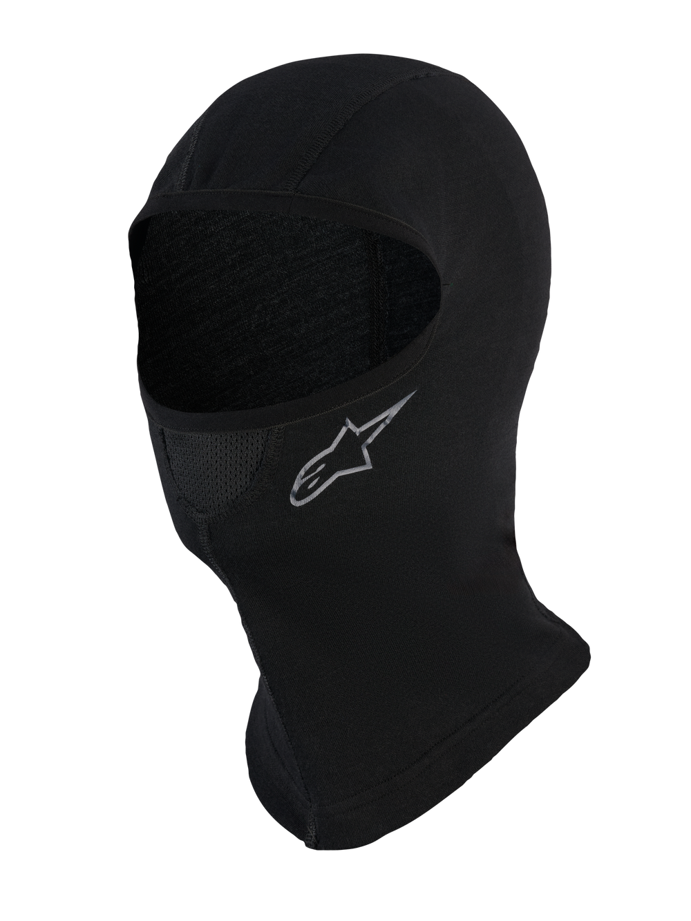 Alpinestars AT-8 Merino Balaclava, Black motorcycle under-helmet balaclava with merino wool thermal regulation and perforated mouth panel