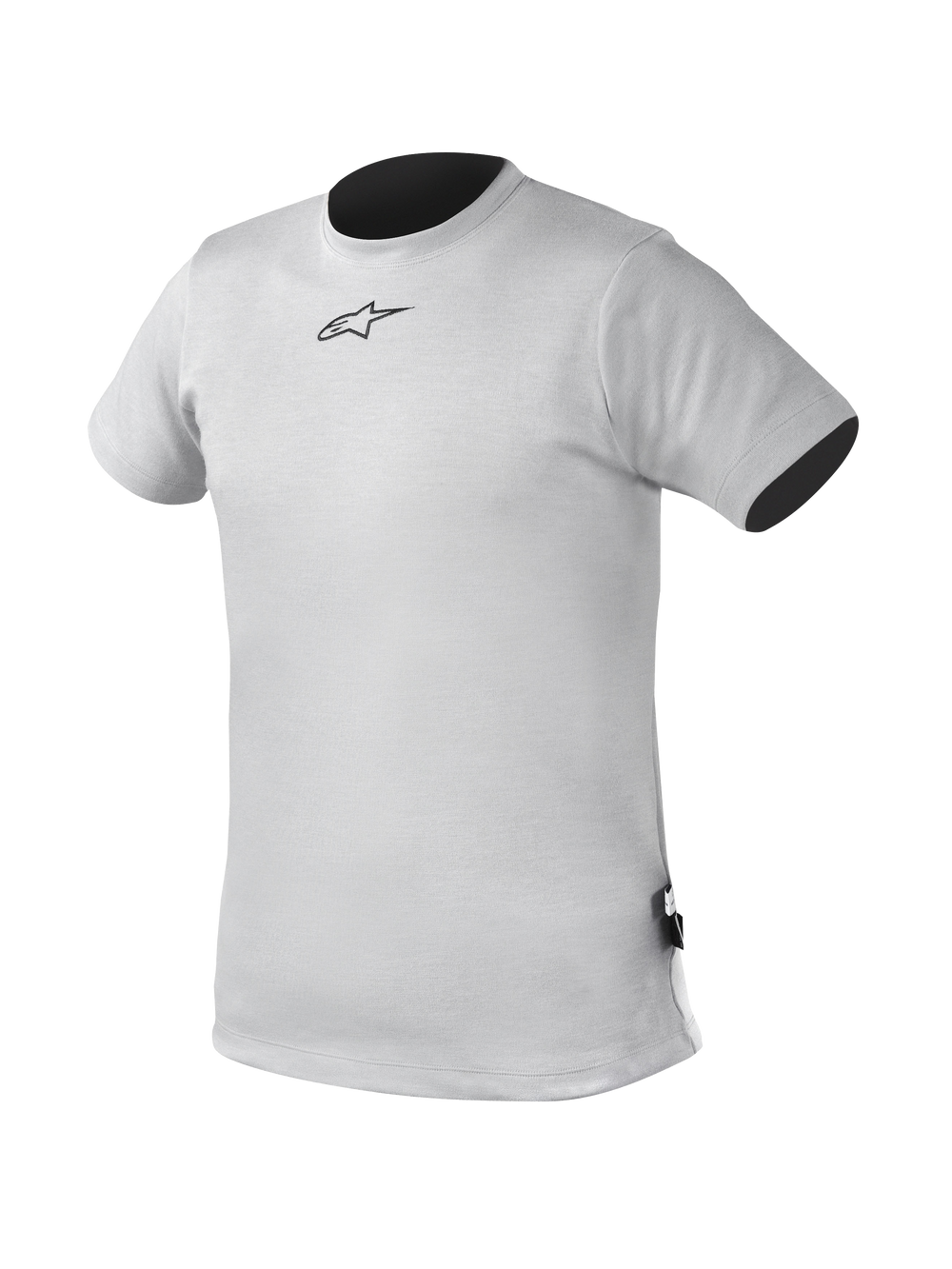 Alpinestars Short Sleeve Top, Auto Racing Underwear Base Layer, Gray and Black, Nomex flame-resistant construction with printed Astars chest logo.