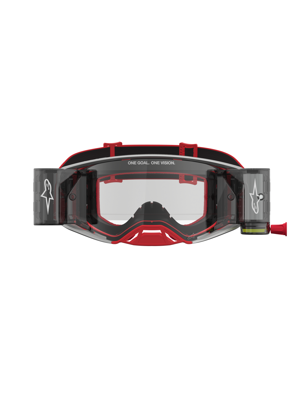 Alpinestars Supertech Firma Roll Off Goggles, red and silver motocross goggles with clear lenses and roll-off system.