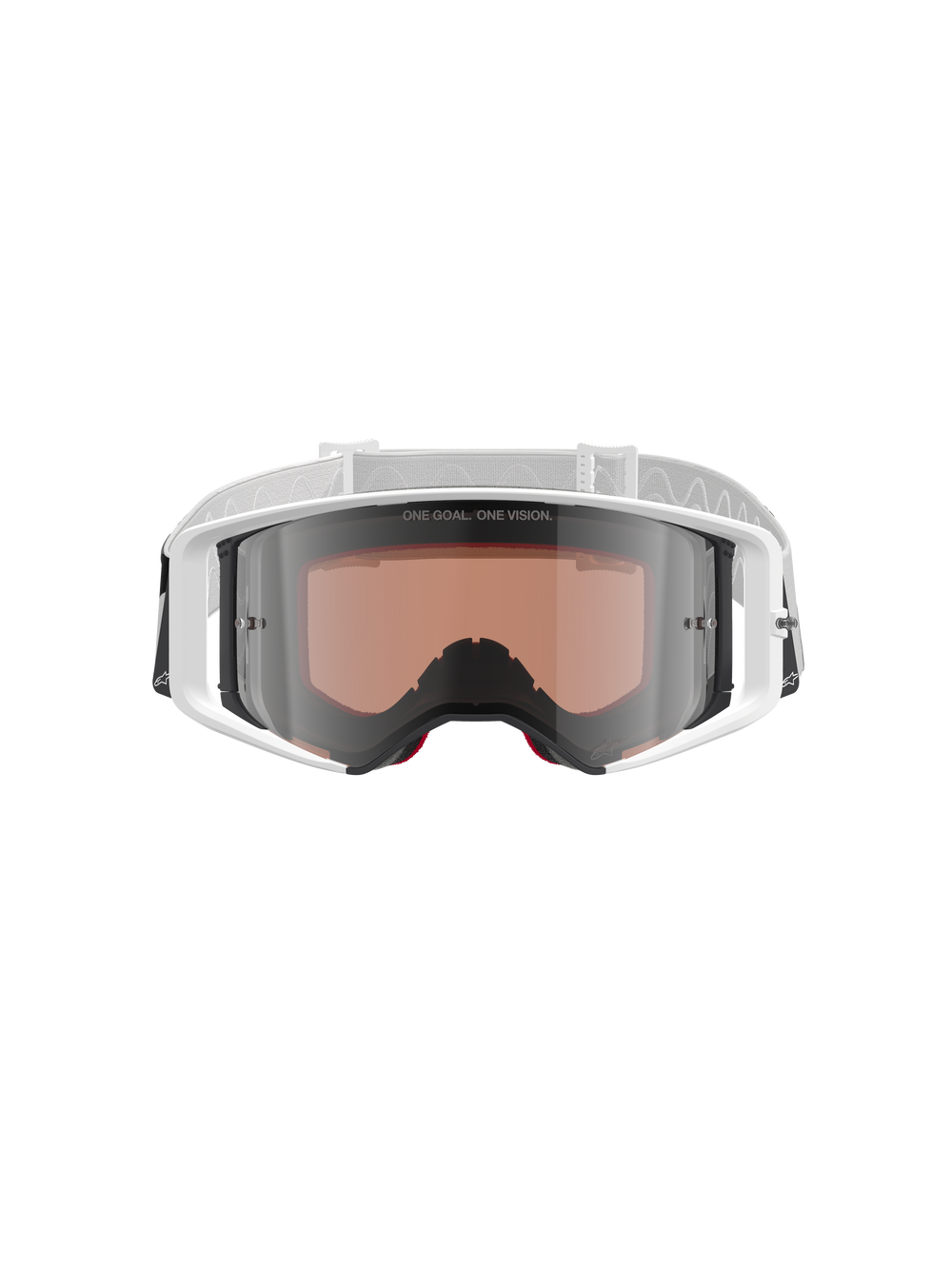 Alpinestars Supertech Corp Goggles Absolute Vision, Motocross Goggles, White and Mirror Silver, front view featuring a white frame and silver mirrored lens with 