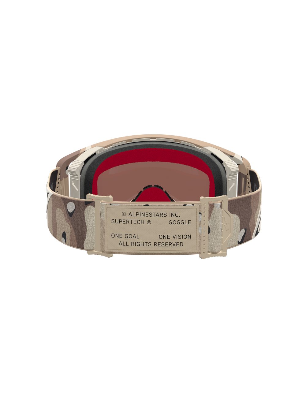 Alpinestars Supertech Lone Goggles, sand and desert camo motocross goggles with a mirror gold lens and adjustable strap.