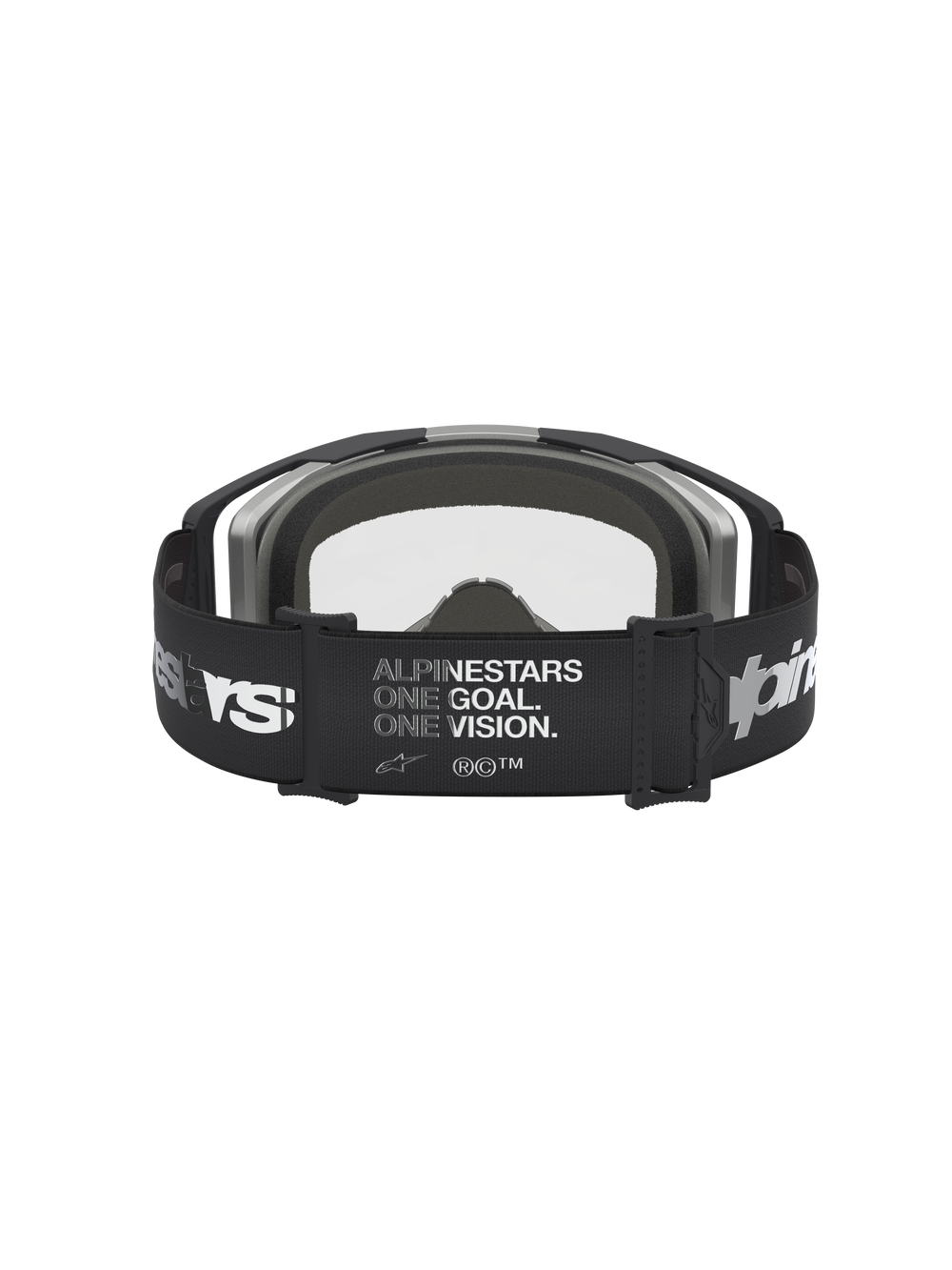 Alpinestars Vision 8 Amber Goggles, Motocross racing eyewear, unisex, Black and Silver, featuring brand manifesto strap.