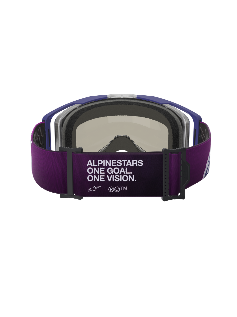 Alpinestars Vision 8 Corp Goggles, back view, purple strap with 