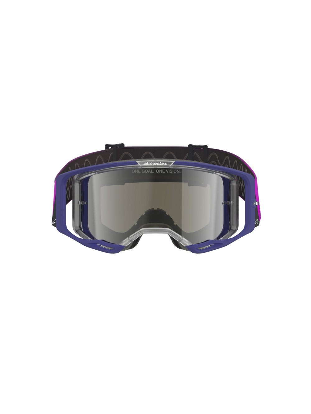 Alpinestars Vision 8 Corp Goggles, Motocross goggles with purple frame and light gray mirror silver lens, A-FLEX lightweight construction, RAM-AIR ventilation, 