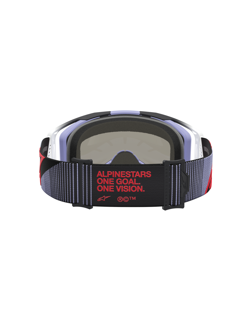 Alpinestars Vision 8 Maven Motocross Goggles, Lavender and Black, rear view with red 