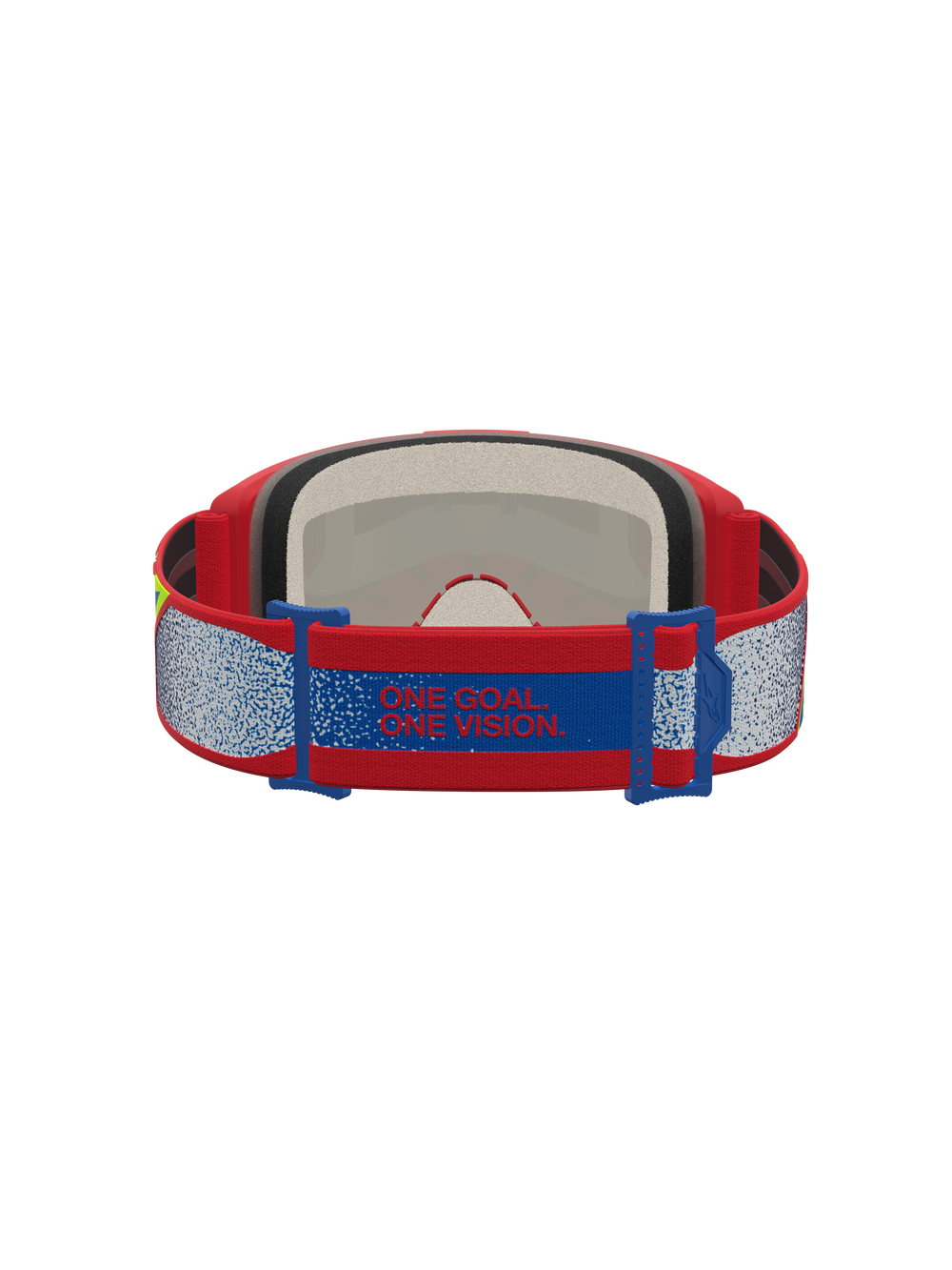 Alpinestars Vision 5 Drag Goggles for motocross in red and blue, featuring a manifesto strap and plush face foam.