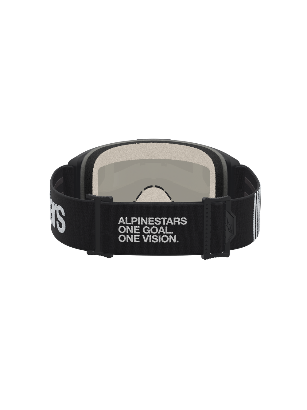 Alpinestars Vision 5 Hone Motocross Goggles, black and white, featuring a branded elastic strap and plush multi-stage foam.