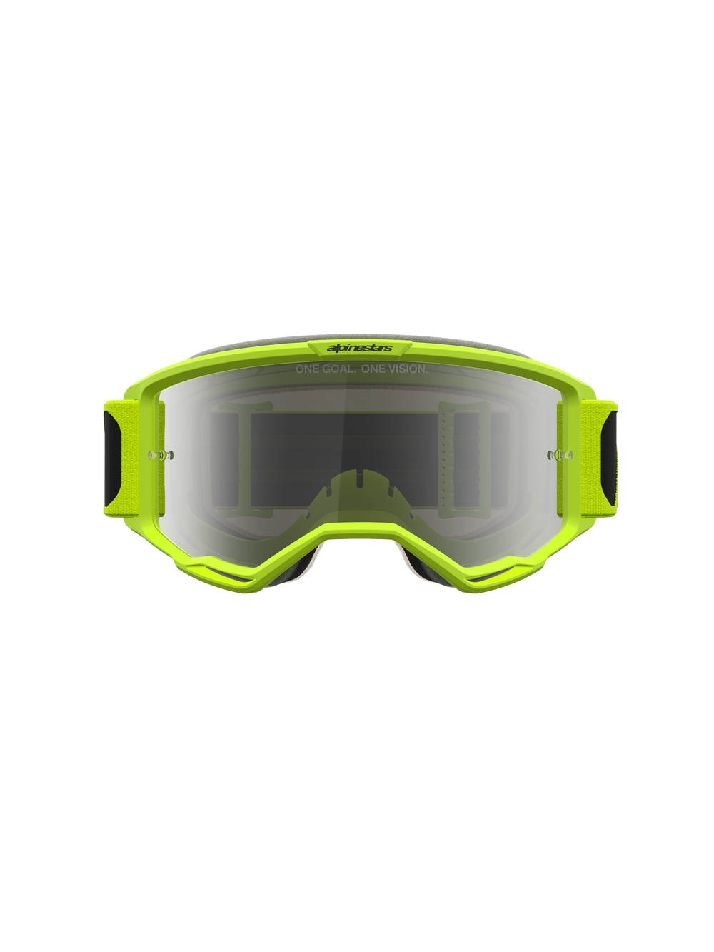 Alpinestars Vision 5 Rora Goggles, yellow fluo motocross goggles with a mirror silver lens and RAM-AIR ventilation.