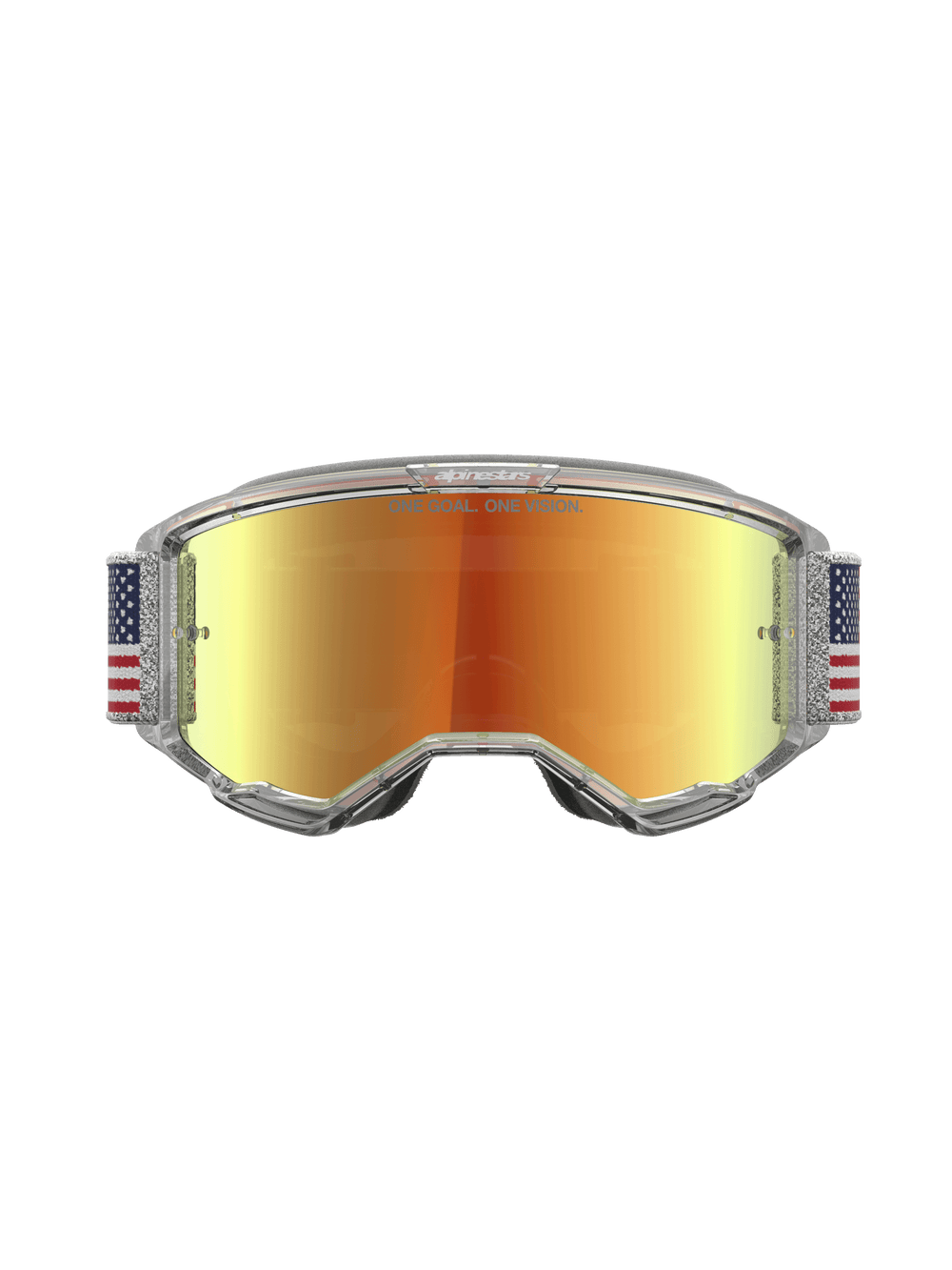 Alpinestars Limited Edition Vision 5 Fiftyfold Motocross Goggles, Red Mirror lens, Blue and White flag strap, clear A-FLEX frame.