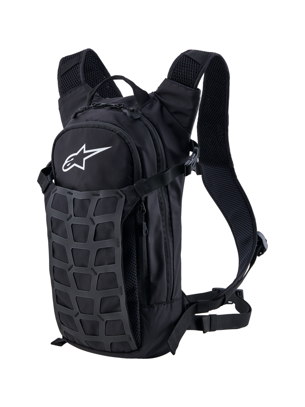 Alpinestars AT-9 Backpack, Motocross and Everyday Riding Backpack, Black and Deep Gray, Durable Textile with Padded Straps and Front Utility Grid, Features White Alpinestars Logo