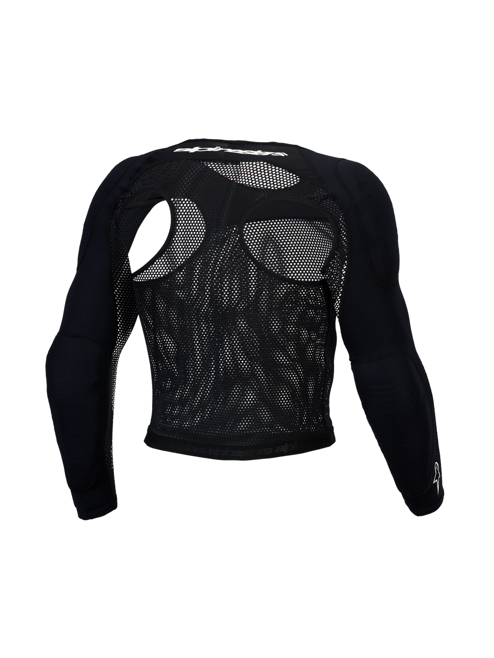 Alpinestars Bionic Race Protection Top, black mesh motocross jacket for men, CE Level 1 shoulder and elbow armor, back view.