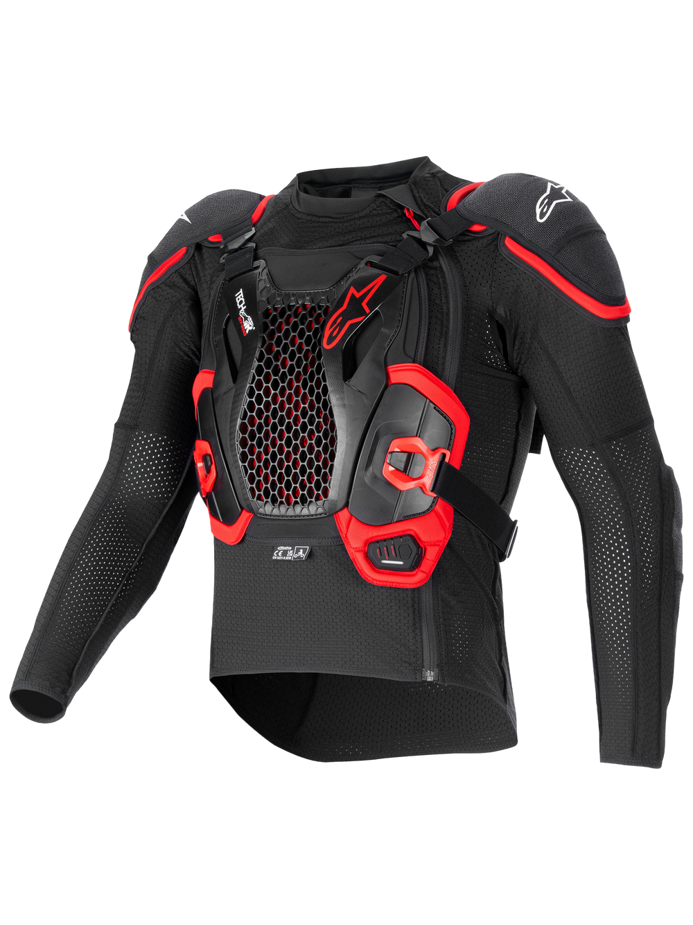 Alpinestars Tech-Air Off-Road System, motorcycle off-road airbag and protection jacket, Black and Red, textile construction with integrated Nucleon CELL chest and back protection