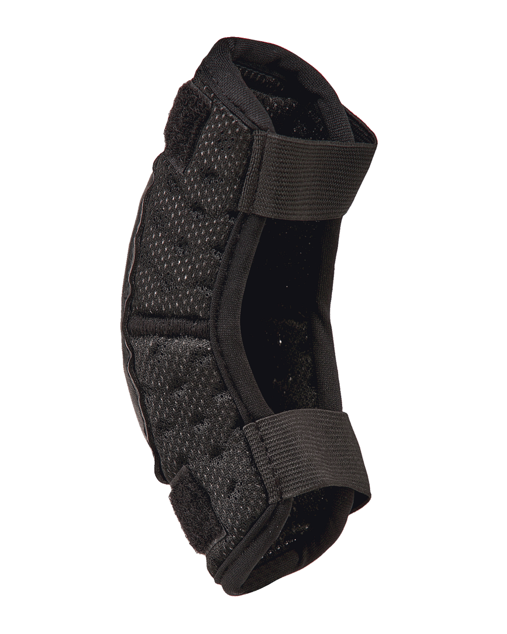Alpinestars Youth Bionic Action Kickstart Elbow Guard, Black motocross elbow protector, profile view showing double elasticated straps and flexible perforated padding, durable off-road protective gear for kids
