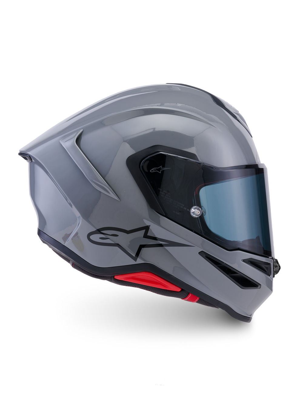 Alpinestars S-R7 Solid Helmet ECE06/DOT, Gray Glossy motorcycle racing helmet with black details and red interior accents