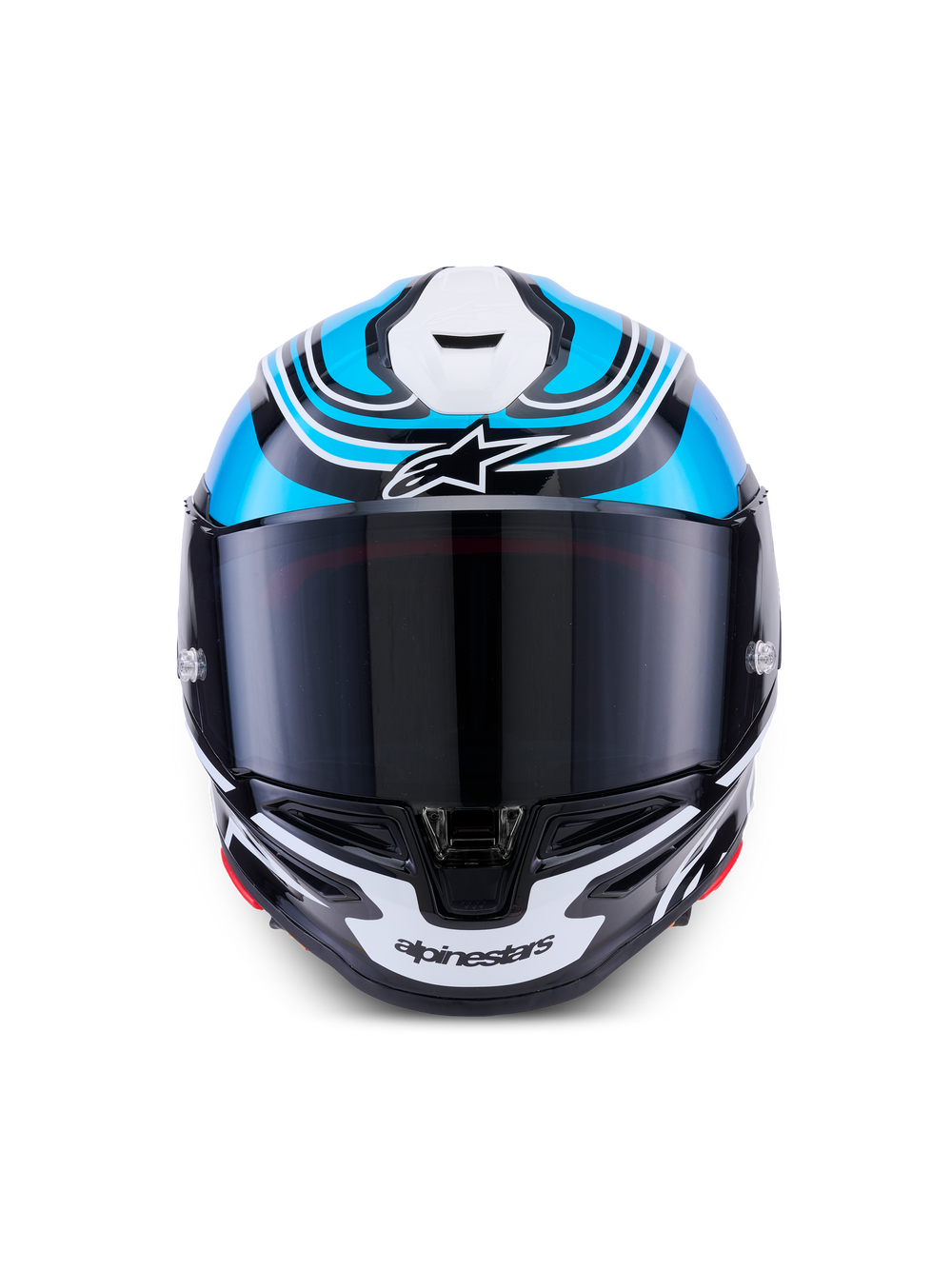 Alpinestars S-R7 Zeal Helmet, full-face motorcycle racing helmet, Black, Blue, and White Glossy, carbon construction with ECE 22.06 certification