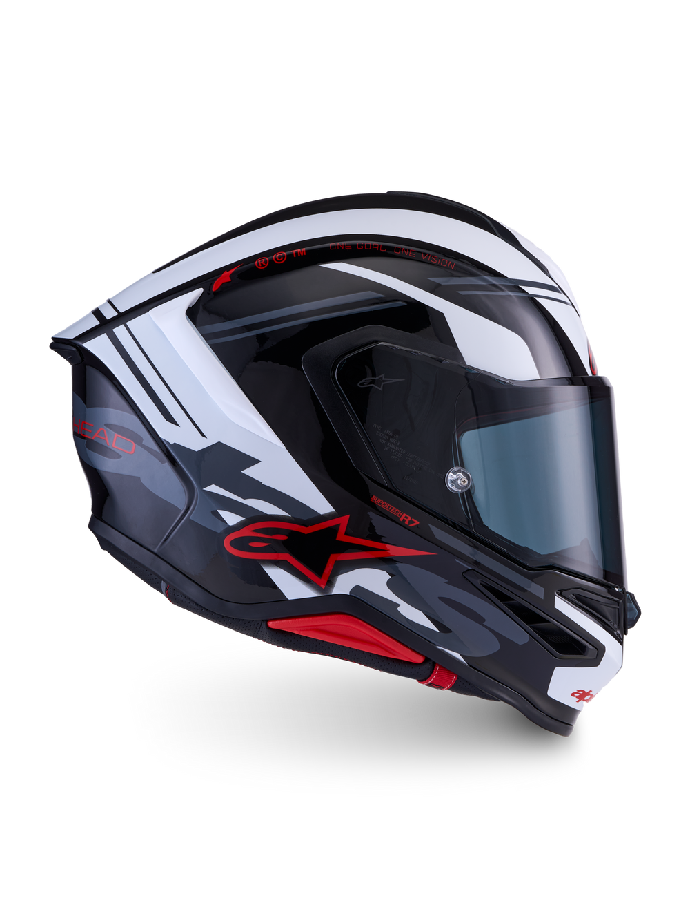 Alpinestars S-R7 A-Core Helmet ECE06/DOT, Black, White, and Red, motorcycle racing helmet with advanced aerodynamics and carbon composite shell