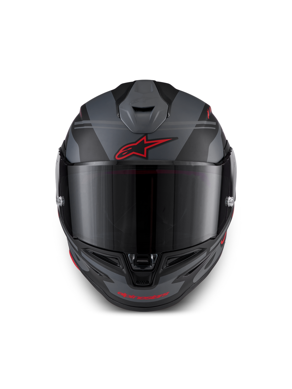 Alpinestars S-R7 A-Core Helmet, motorcycle racing helmet, ECE/DOT certified, matte black, gray, and red with clear visor and red A-star logo