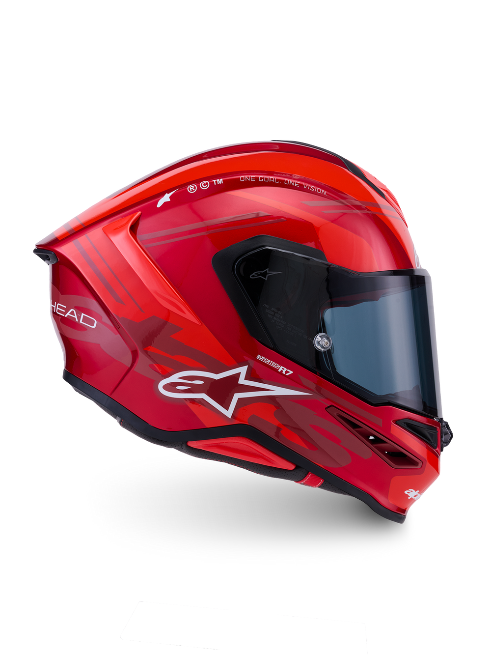 Alpinestars S-R7 A-Core Helmet ECE06/DOT, Motorcycle Racing Helmet, Red and White, glossy carbon composite shell with advanced aerodynamics and clear visor
