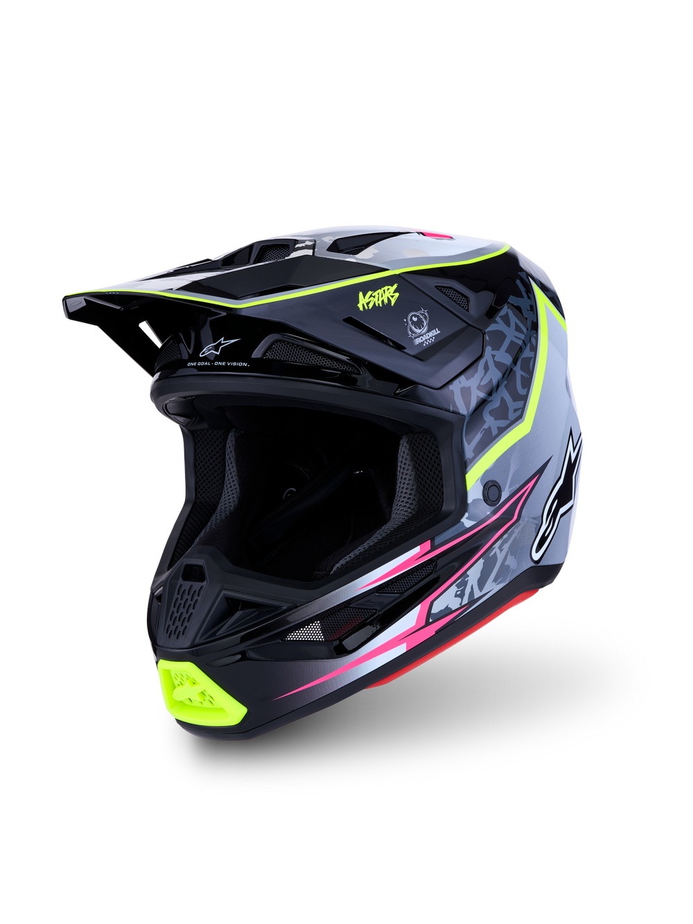 Alpinestars S-M7 Blaster Helmet, Motocross Racing Helmet, Black and Gray with Yellow Fluo, lightweight composite shell, ECE 22.06 certified.