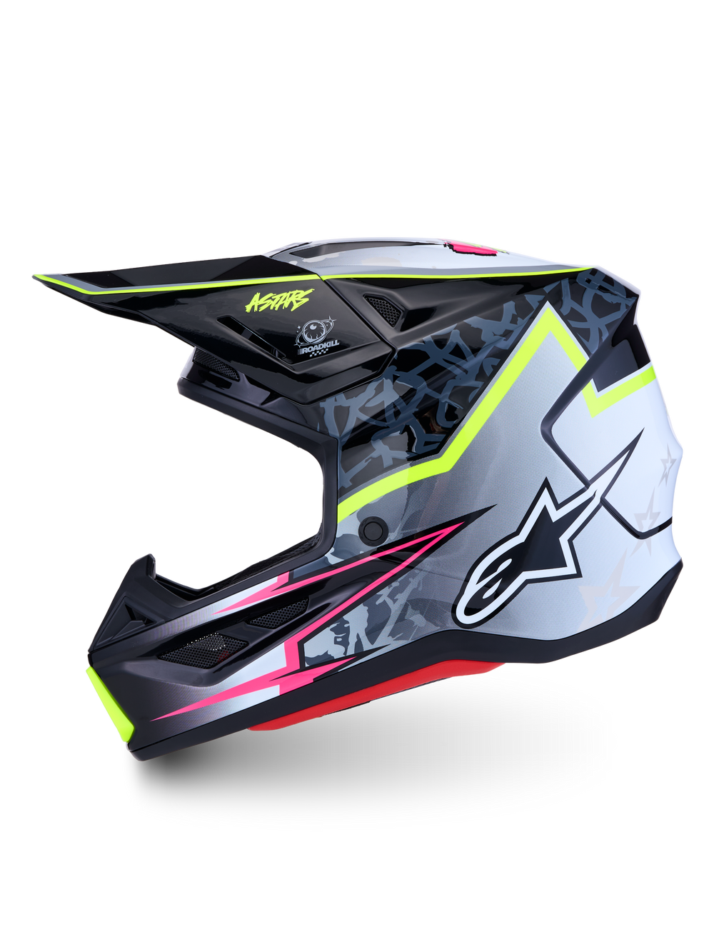 Alpinestars S-M7 Blaster Helmet for Motocross racing, Gray and Black with Yellow Fluo accents, ECE 22.06 certified.
