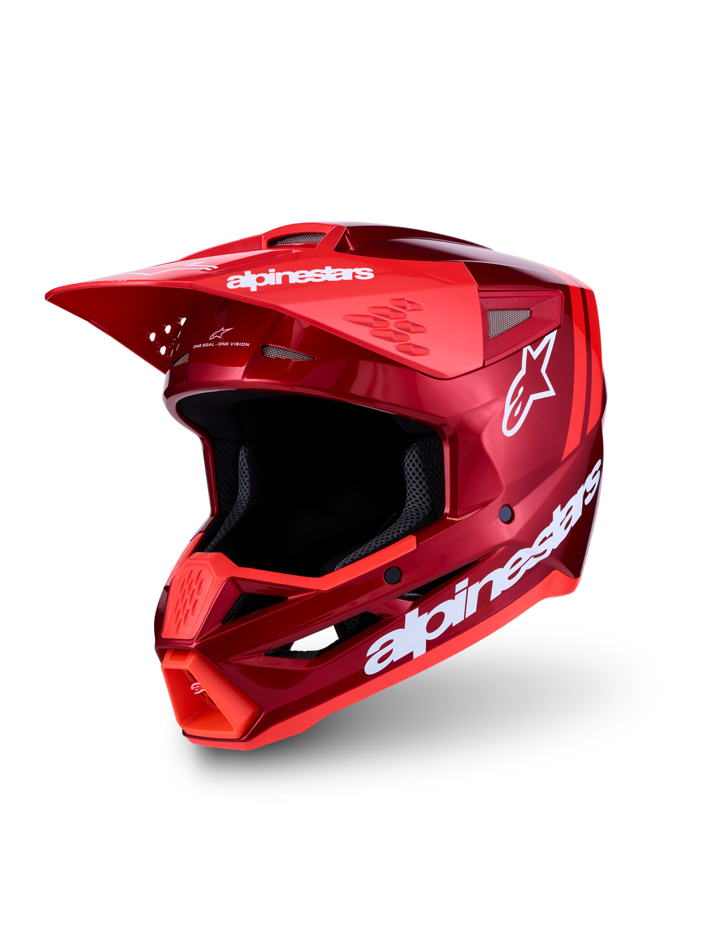 Alpinestars SM3 Radium Helmet, Red Motochrome and Red Fluo motocross helmet with white accents, ECE 2206 and DOT certified.