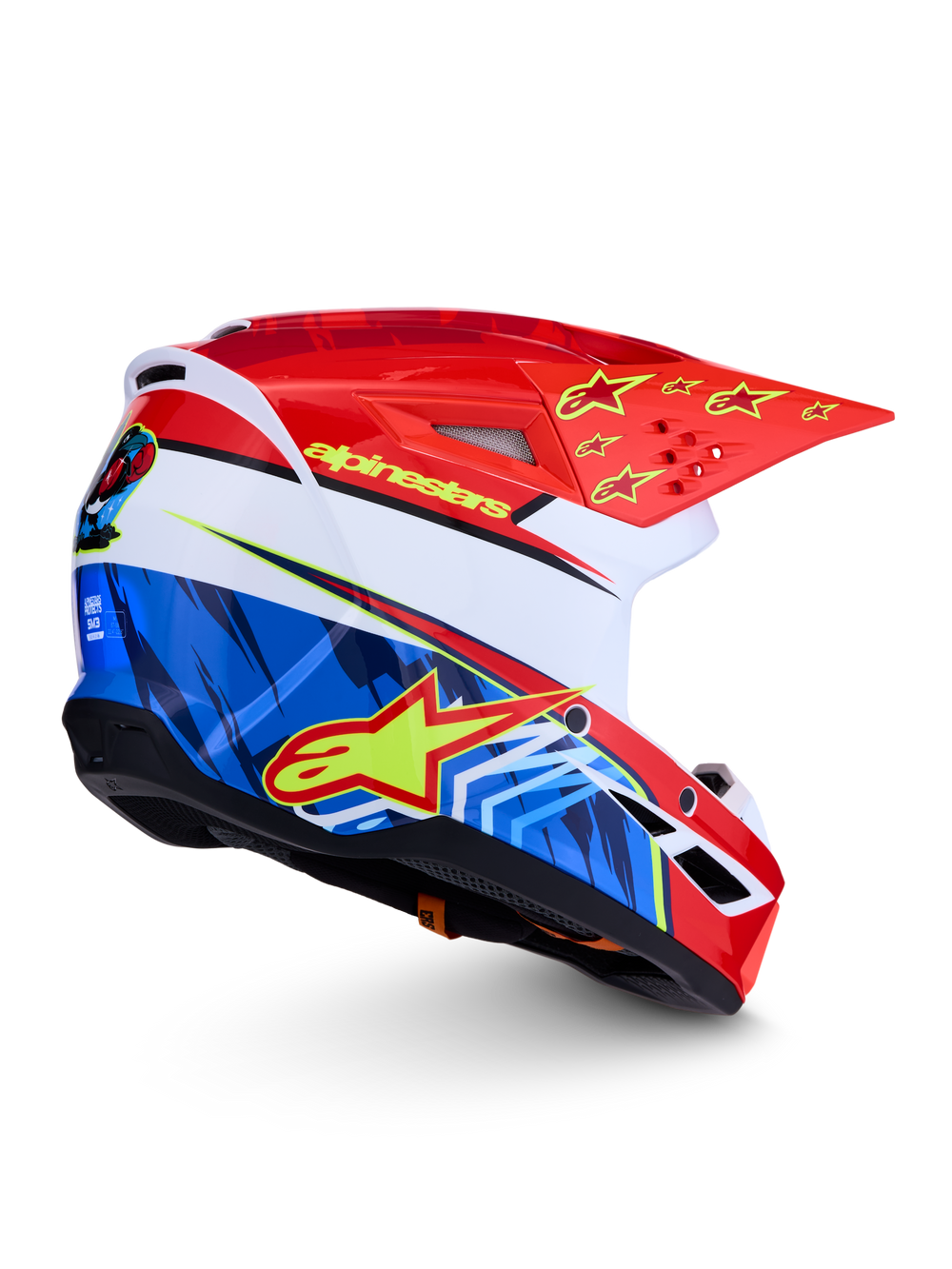 Alpinestars SM3 Falcon Helmet, Motocross and Off-road, Red, White, and Blue, Glossy finish with yellow fluo star logos.