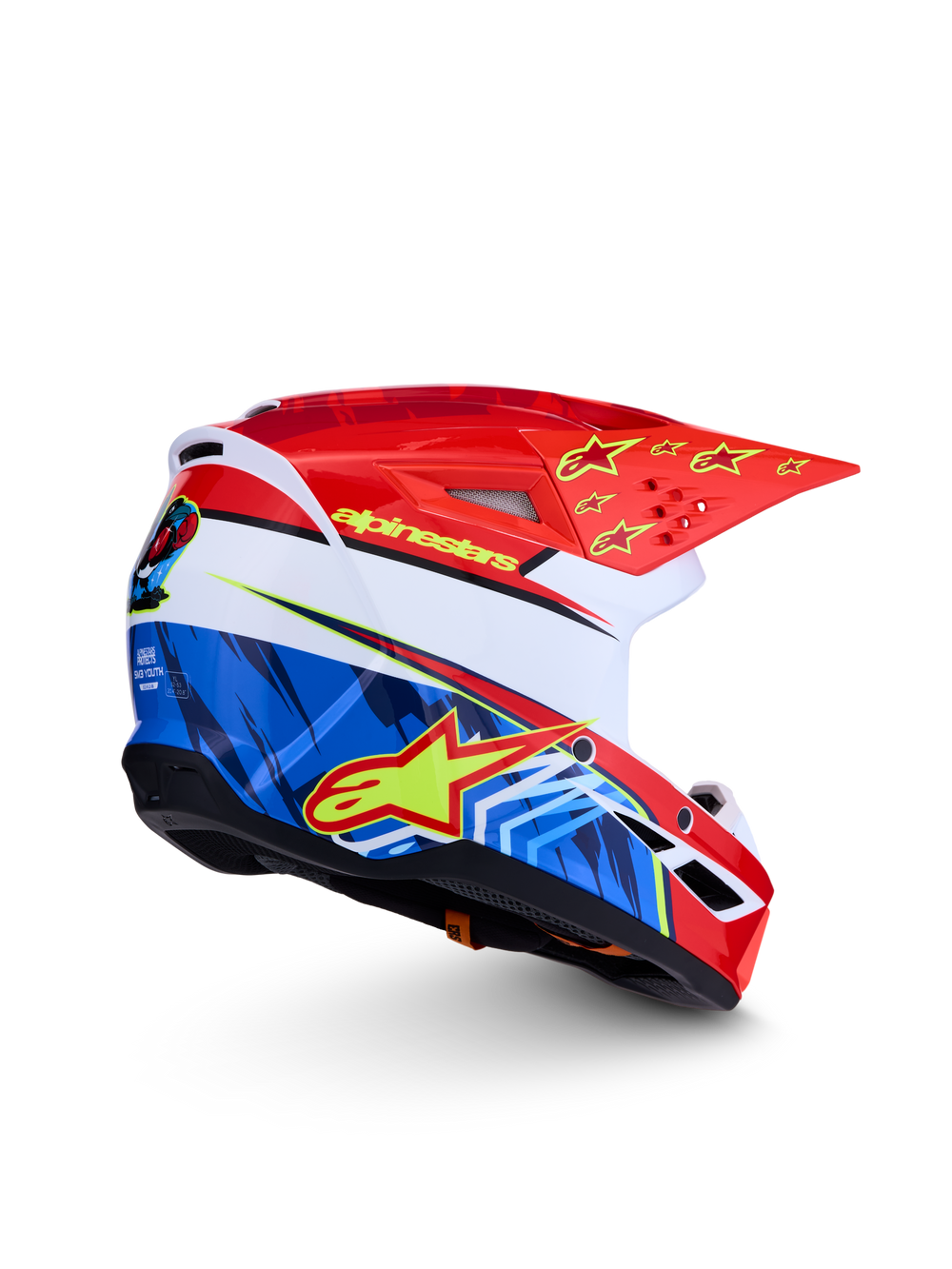 Alpinestars SM3 Youth Falcon Helmet, red and blue motocross helmet for off-road racing, ECE and DOT certified.