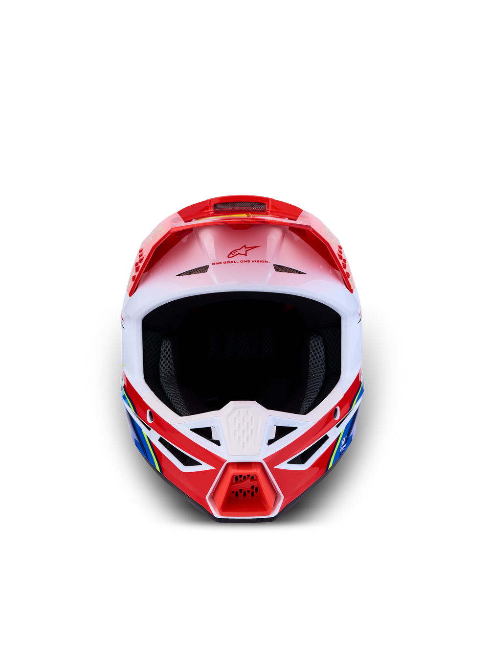 Alpinestars SM3 Youth Falcon Helmet, red and white glossy youth motocross helmet, ECE 22.06 and DOT certified, frontal view.